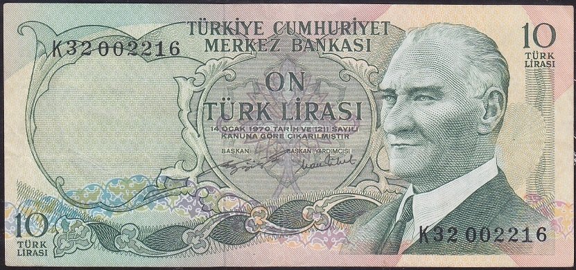 6.Emisyon 2.Tertip 10 Lira K32 002216 Çok Temiz +