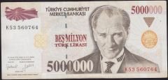 7.Emisyon 5 000 000 Lira K53 560764 Çok Temiz+