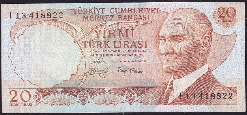6.Emisyon 3.Tertip 20 Lira F13 418822 Çok Çok Temiz