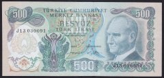 6.EMİSYON 2.TERTİP 500 LİRA J13 030091 HALİYLE ( İŞLEMLİ )