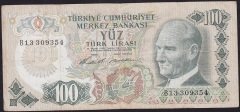 6.Emisyon 1.Tertip 100 Lira B13 309354 Temiz