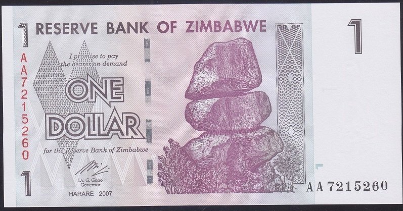 Zimbabwe 1 Dolar 2007 Çil AA Pick 65