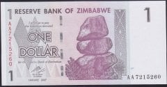 Zimbabwe 1 Dolar 2007 Çil AA Pick 65