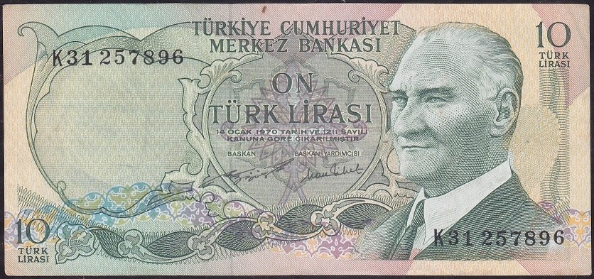 6.Emisyon 2.Tertip 10 Lira K31 257896 Çok Temiz +