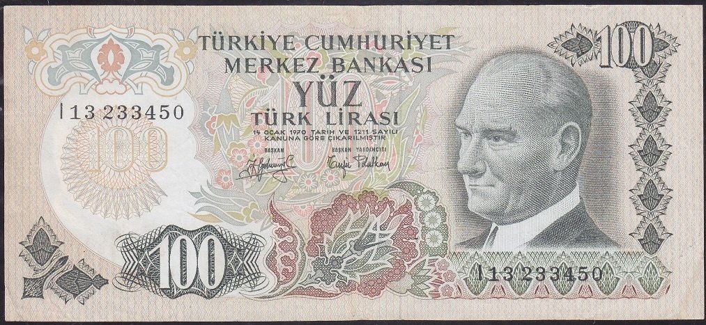 6.Emisyon 2.Tertip 100 Lira I13 233450 Çok Temiz +