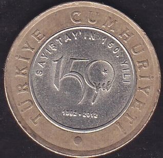 2012 Yılı 1 Lira Sayıştay'ın 150. Yılı Ters