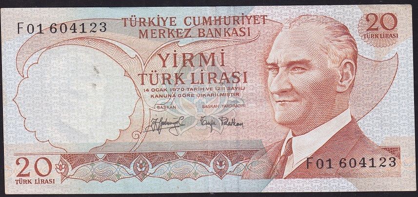 6.Emisyon 3.Tertip 20 Lira F01 604123 Çok Temiz+