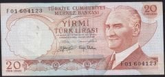 6.Emisyon 3.Tertip 20 Lira F01 604123 Çok Temiz+