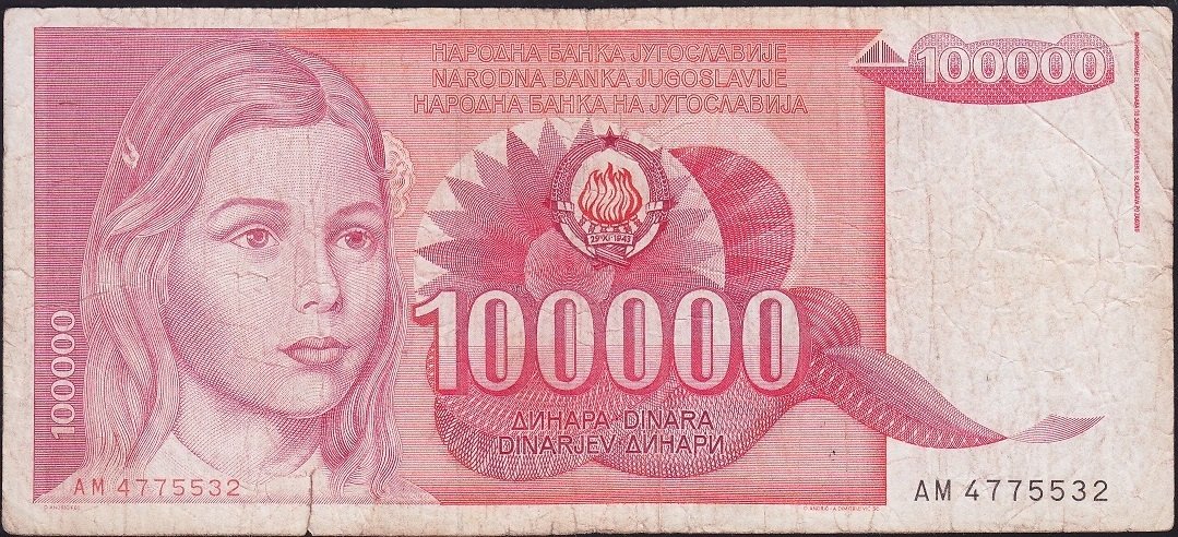 Yugoslavya 100000 Dinar 1989 Temiz