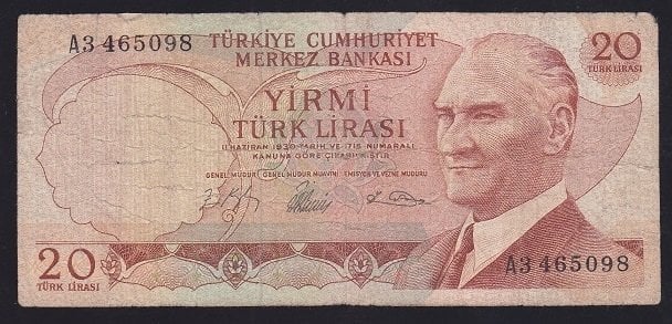 6.EMİSYON 1.TERTİP 20 LİRA A3 465098 TEMİZ