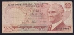 6.EMİSYON 1.TERTİP 20 LİRA A3 465098 TEMİZ
