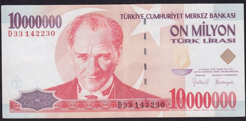 7.Emisyon 10000000 Lira D33 142230 Çok Temiz+