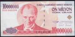 7.Emisyon 10000000 Lira D33 142230 Çok Temiz+