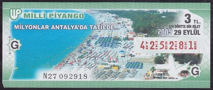 2009 29 EYLÜL ÇEYREK BİLET - G SERİSİ