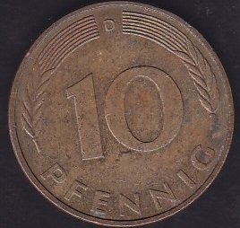 Almanya 10 Pfennig 1991 D