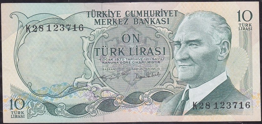 6.Emisyon 2.Tertip 10 Lira K28 123716 Çok Temiz +