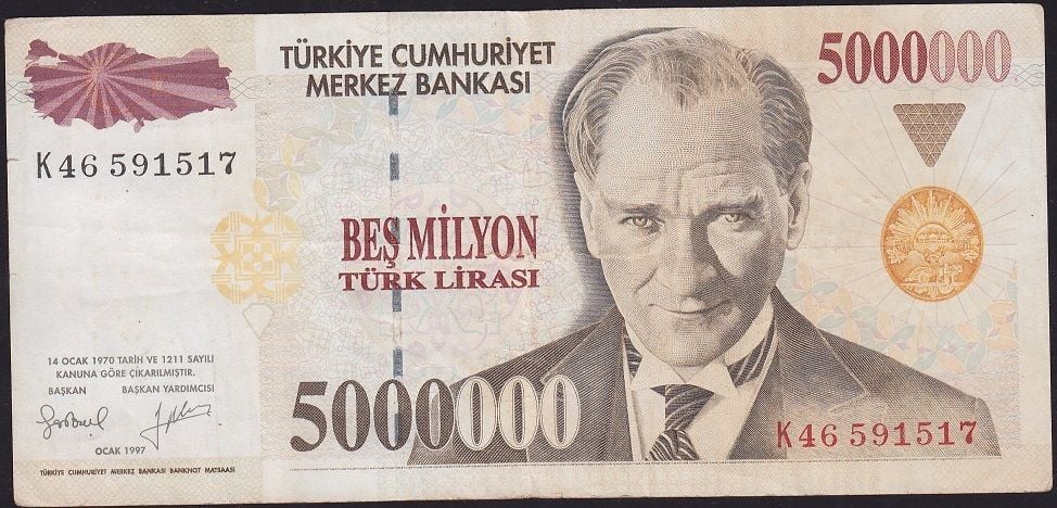 7.Emisyon 5 000 000 Lira K46 591517 Çok Temiz+