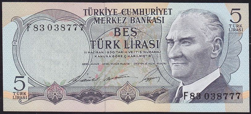 6.Emisyon 1.Tertip 5 Lira F83 038777 Çil
