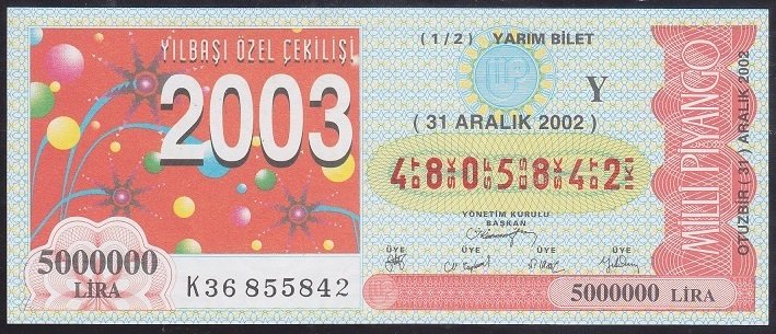 2002 31 ARALIK YARIM BİLET Y SERİSİ