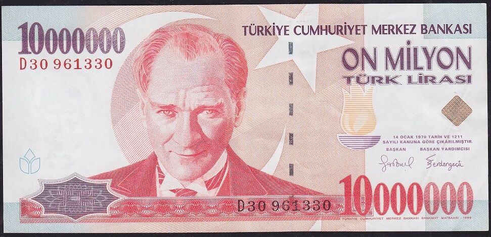 7.Emisyon 10000000 Lira D30 961330 Çok Temiz+