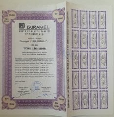 DURAMEL HİSSE SENEDİ 1.5 MİLYON LİRA HALİYLE eski para fiyatları