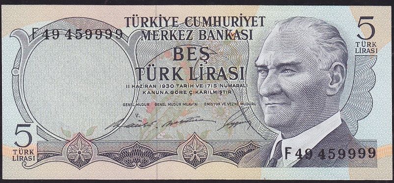 6.Emisyon 1.Tertip 5 Lira F49 459999 Çil