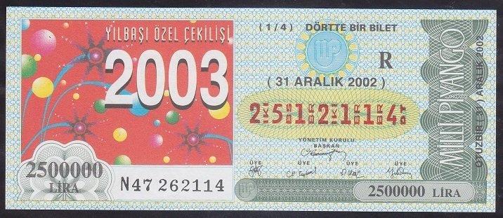2002 31 ARALIK ÇEYREK BİLET R SERİSİ