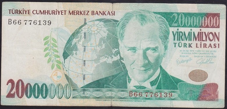 7.EMİSYON 20 000 000 LİRA B66 776139 TEMİZ