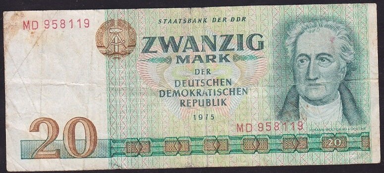 Demokratik Almanya 20 Mark 1975 Temiz