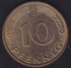Almanya 10 Pfennig 1985 D