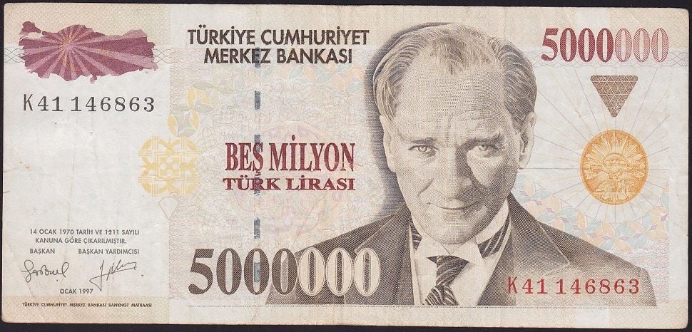 7.Emisyon 5 000 000 Lira K41 146863 Çok Temiz+