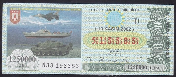 2002 19 KASIM ÇEYREK BİLET U SERİSİ