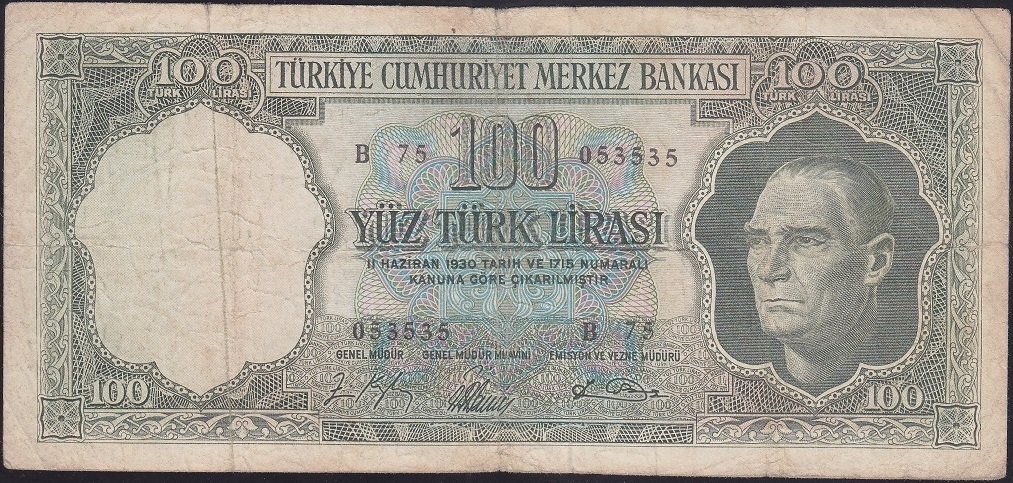 5.Emisyon 5.Tertip 100 Lira B75 053535 Çok Temiz