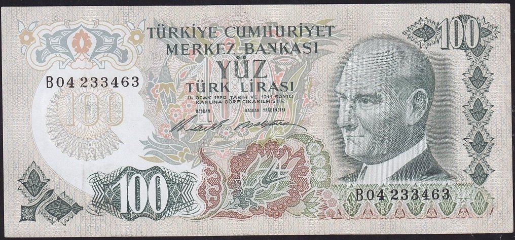 6.Emisyon 1.Tertip 100 Lira B04 233463 Çok Çok Temiz+