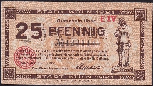 Almanya 25 Pfennig Notgeld 1921 Çilaltı Çil