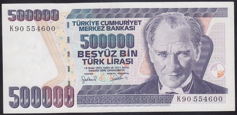 7.EMİSYON 4.TERTİP 500000 LİRA K90 554600 ÇÇT ÇİLALTI eski para alan yerler