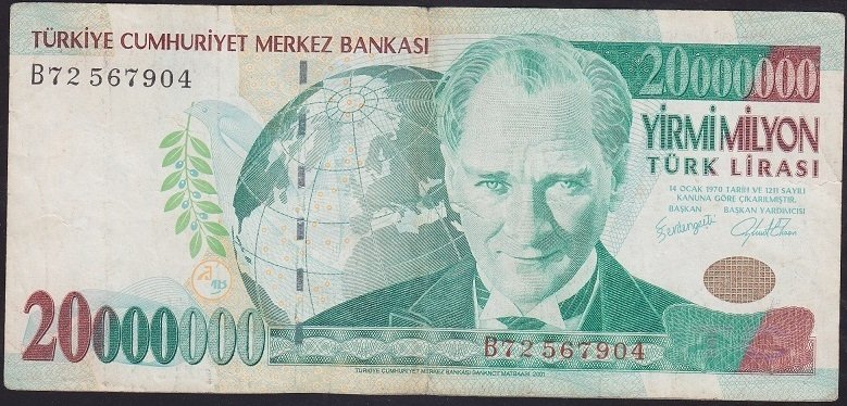 7.EMİSYON 20 000 000 LİRA B72 567904 ÇOK TEMİZ