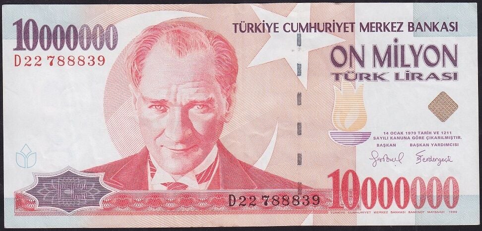 7.Emisyon 10000000 Lira D22 788839 Çok Temiz+