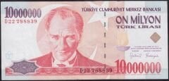 7.Emisyon 10000000 Lira D22 788839 Çok Temiz+