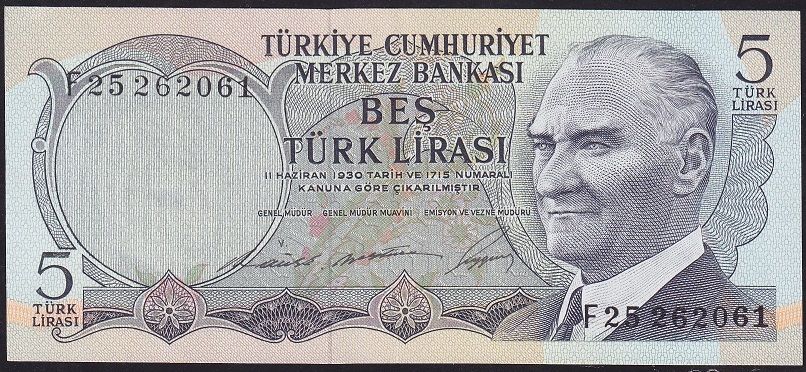6.Emisyon 1.Tertip 5 Lira F25 262061 Çok Çok Temiz+