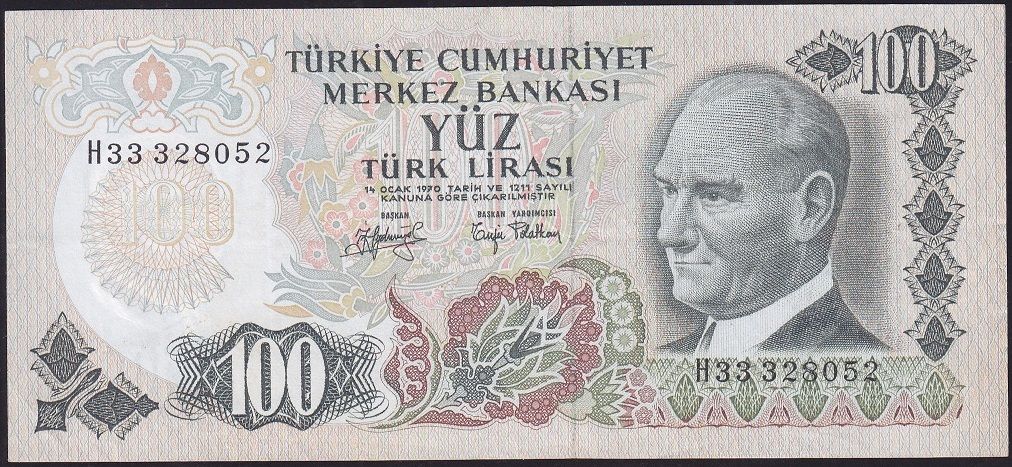 6.Emisyon 2.Tertip 100 Lira H33 328052 Çok Temiz+