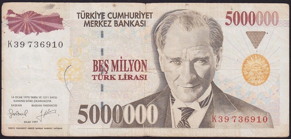 7.Emisyon 5 000 000 Lira K39 736910 Çok Temiz