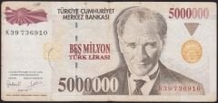 7.Emisyon 5 000 000 Lira K39 736910 Çok Temiz