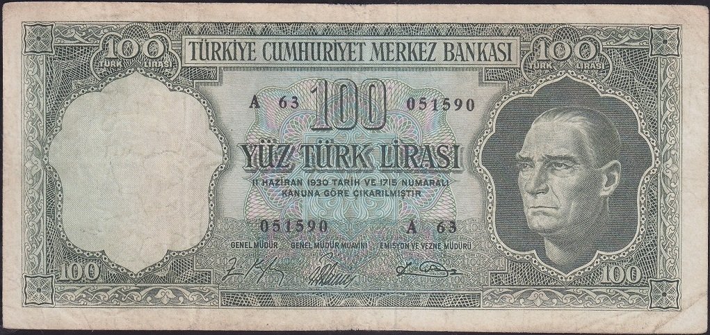 5.Emisyon 5.Tertip 100 Lira A63 051590 Çok Temiz