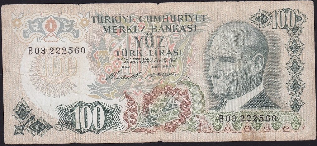 6.Emisyon 1.Tertip 100 Lira B03 222560 Temiz