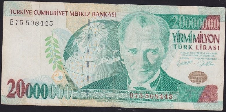 7.EMİSYON 20 000 000 LİRA B75 508445 TEMİZ
