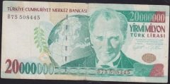 7.EMİSYON 20 000 000 LİRA B75 508445 TEMİZ