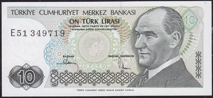 7.Emisyon 2.Tertip 10 Lira E51 349719 Çil