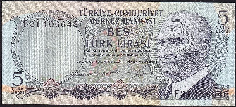 6.Emisyon 1.Tertip 5 Lira F21 106648 Çilaltı Çil