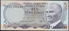 6.Emisyon 1.Tertip 5 Lira F21 106648 Çilaltı Çil